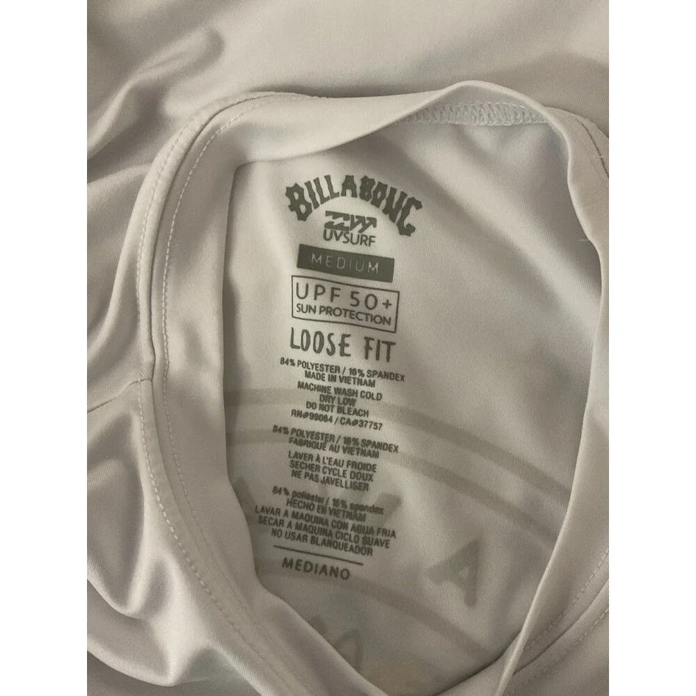 Billabong UV Surf UPF  50+ Long Sleeve Rash Guard White Medium Loose Fit Men’s